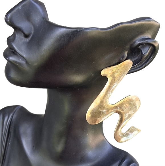 VINTAGE BRASS MODERNIST STYLE ABSTRACT STATEMENT EARRINGS - Picture 1 of 5